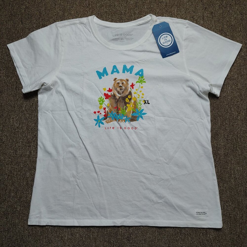 LIFE IS GOOD T-Shirt Women XL White MAMA Bear Graphic Crusher Tee Short Sleeve